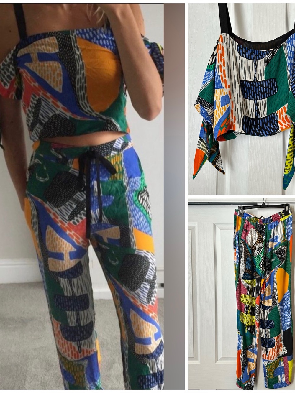 New Zara 2 Piece Printed Abstract Co Ord Outfit Pants Crop Top Medium 2695/575